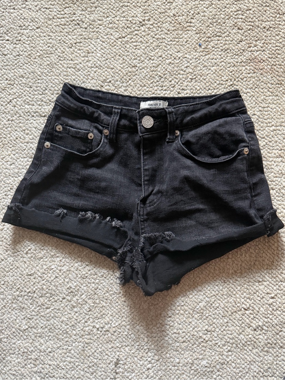 Forever 21 Black Distressed Rolled-Hem Denim Shorts